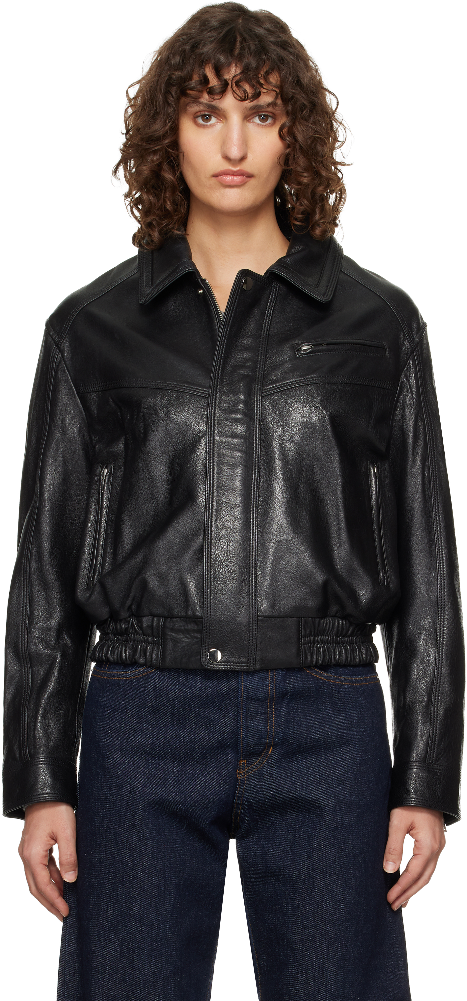 Black Clint Cropped Bomber Jacket
