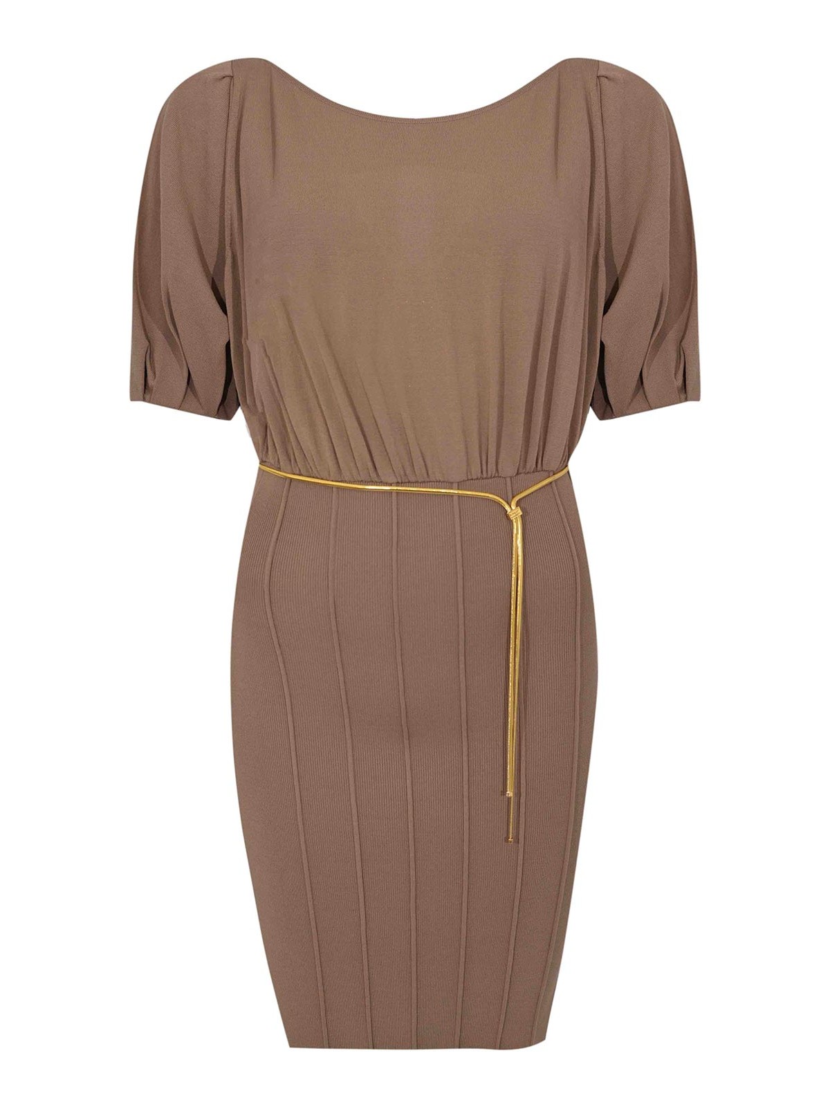 Viscose Knit Dress with Jeweled Belt, Clay