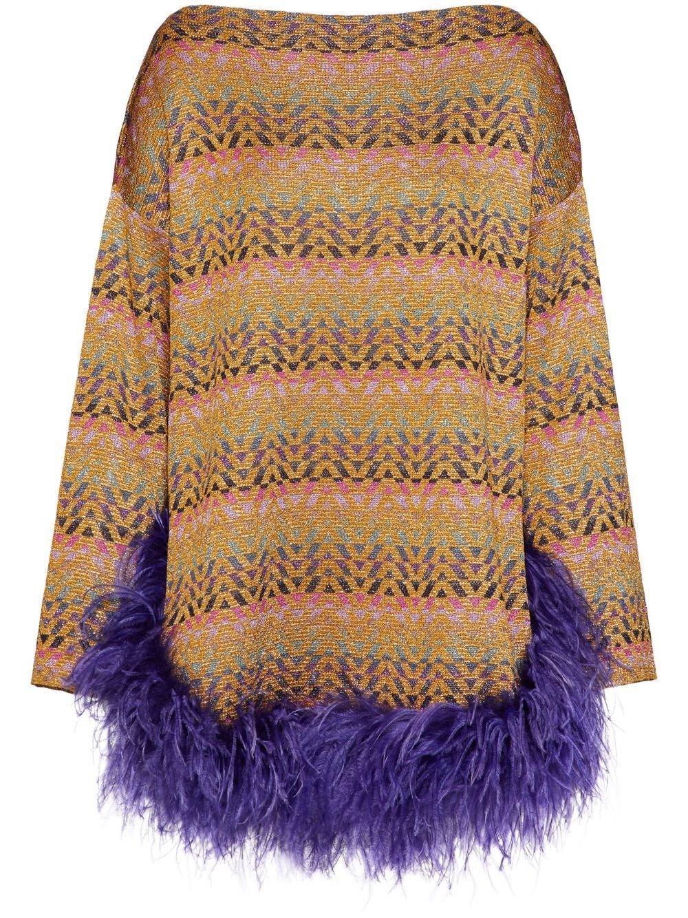 Optical Valentino feather-trim jumper - Neutrals