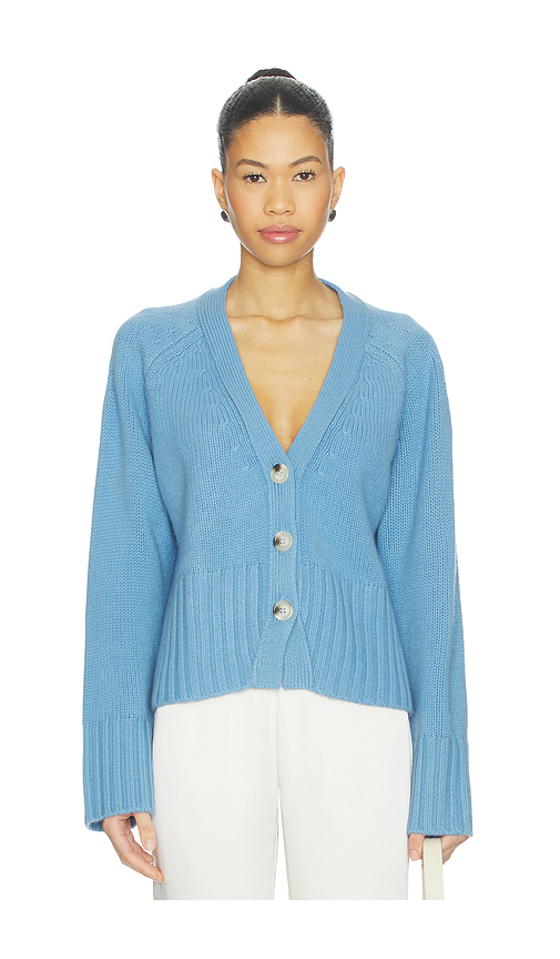 Soft Goat V-neck Cardigan in Blue. L. Also in