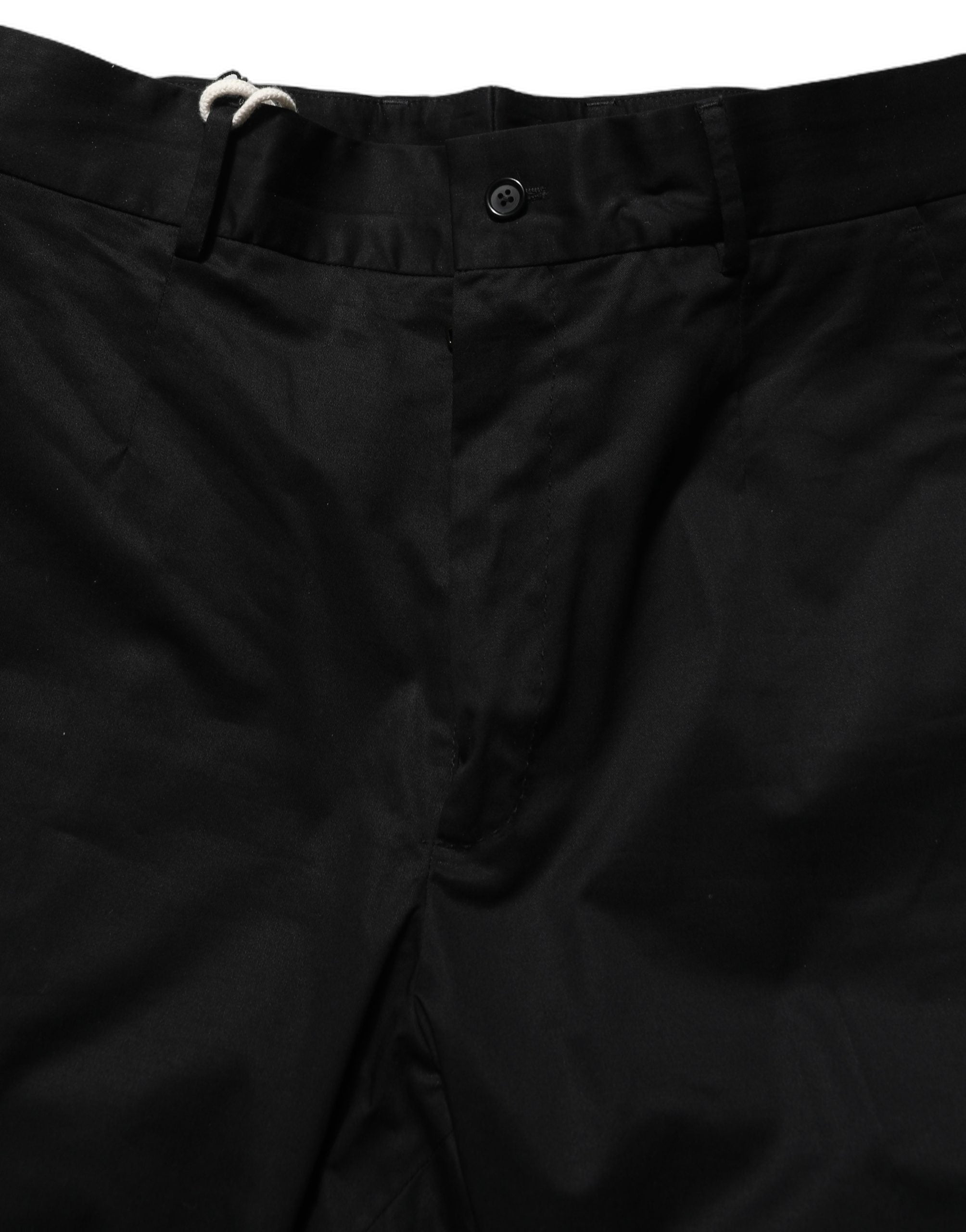Cotton-Elastane Tapered Leg Trousers — Black
