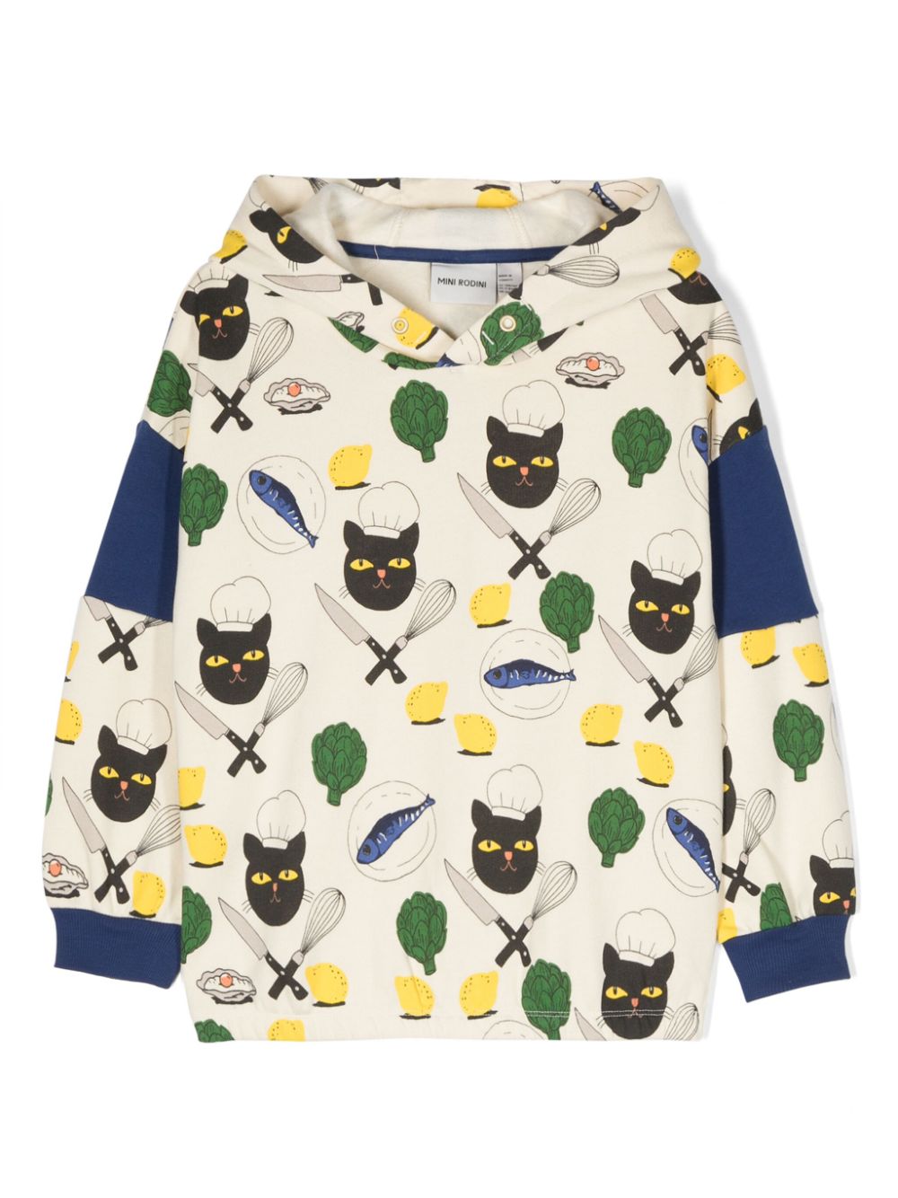 Chef Cat graphic-print organic cotton hoodie - Neutrals