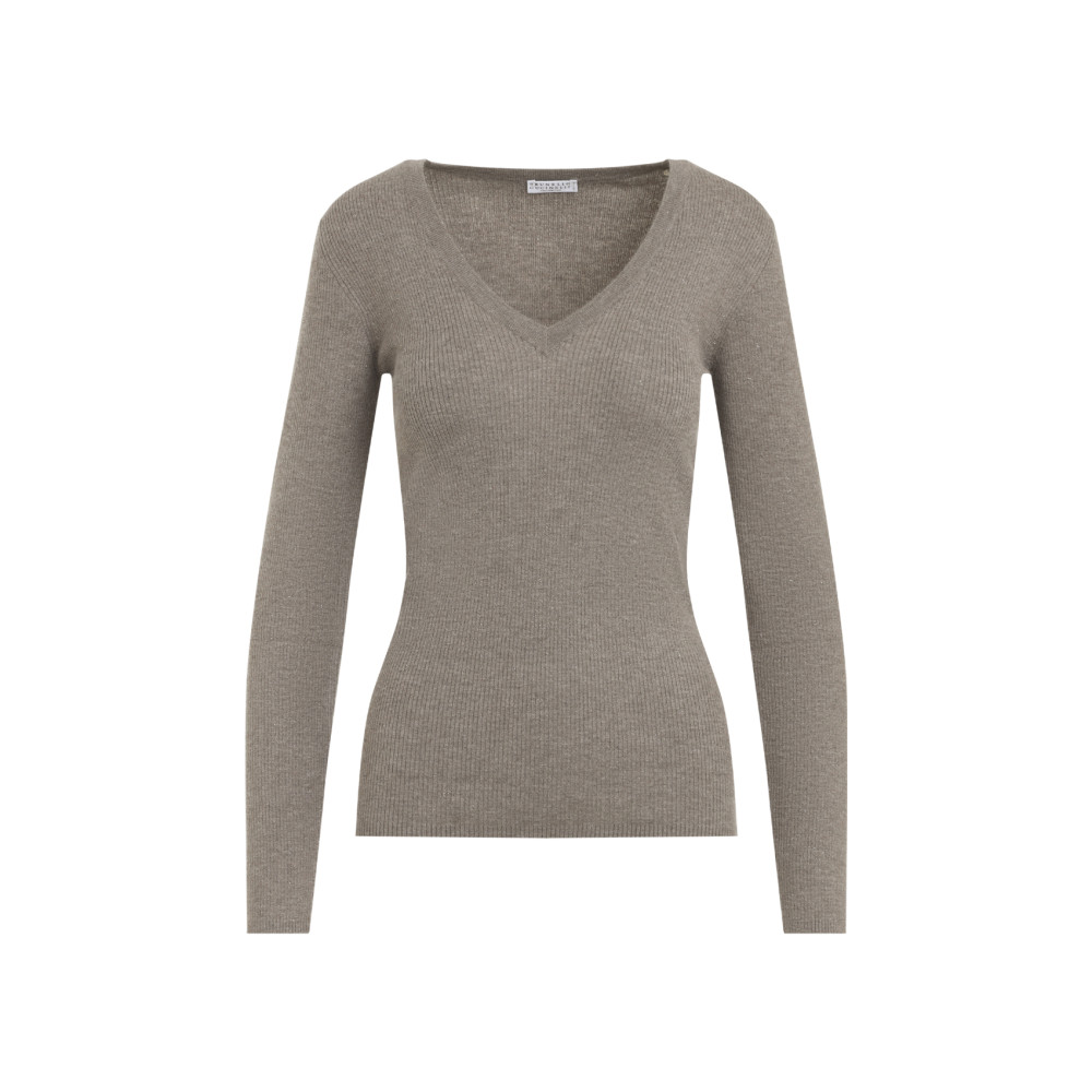 Brown Knitted V Neck Sweater