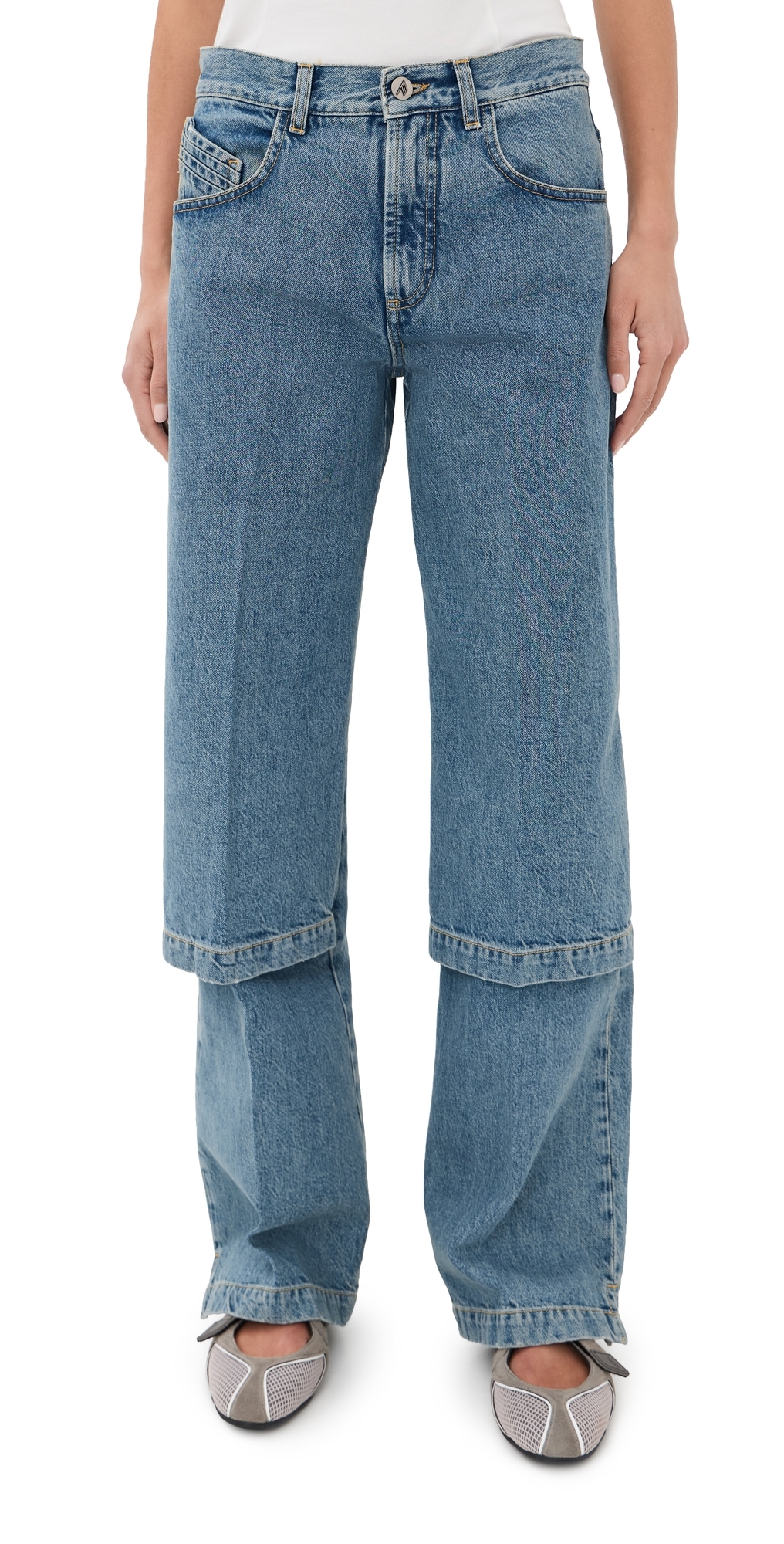 Paneled Wide Leg Jeans Sky Blue