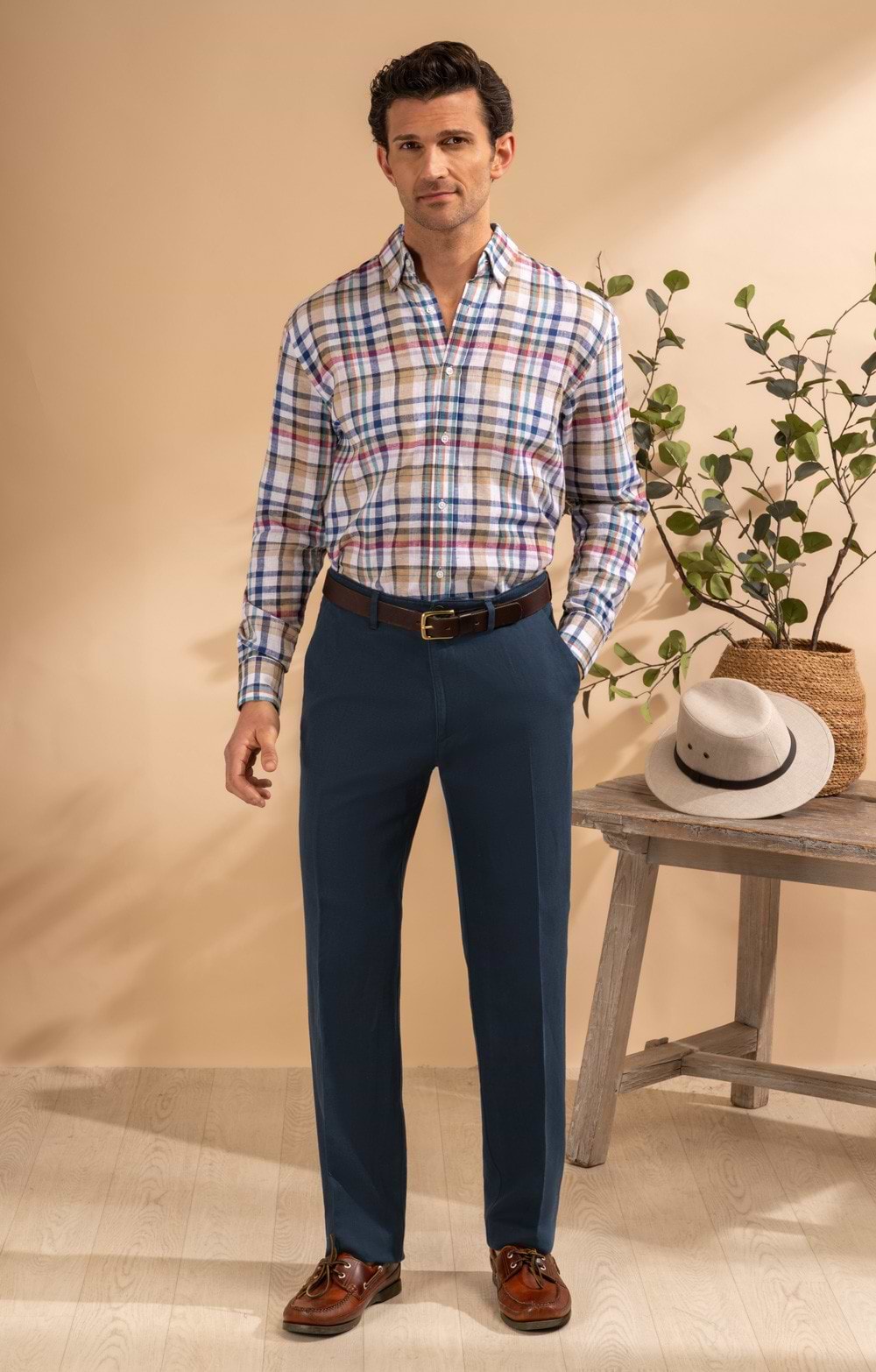 Men's Cotton Linen Trousers - Navy Blue