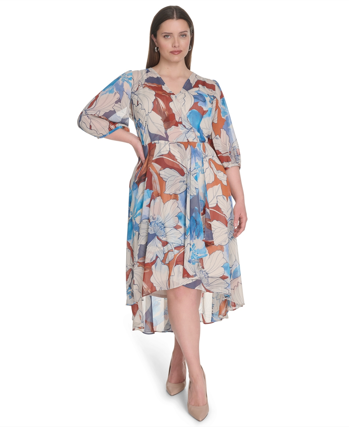 knee length dresses for ladies Final SalePlus Size Kama Floral Chiffon Slip Dress, Yellow / XXXL