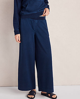 Ann Taylor Haven Well Within Indigo Cotton Terry Wide Leg Pants