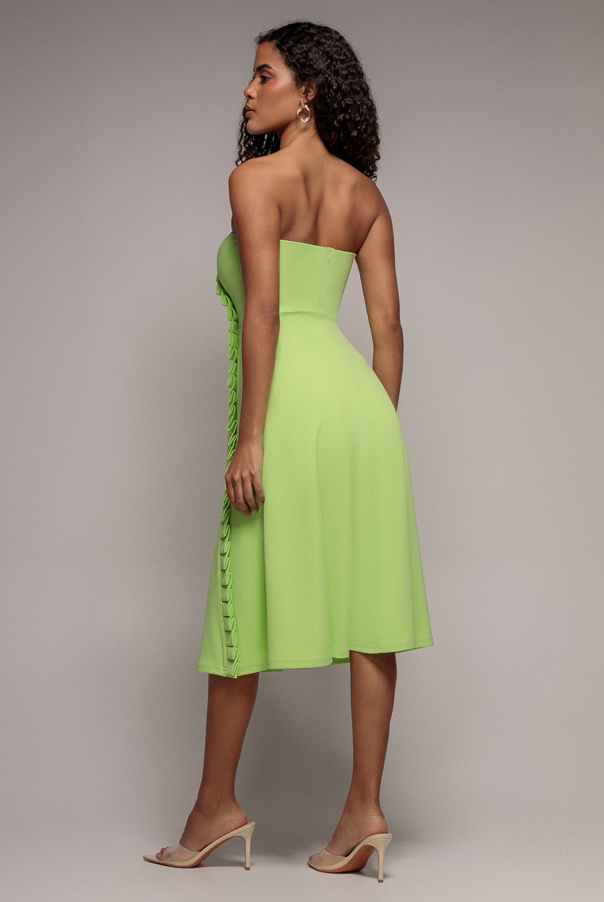 Goddiva Frilled Halter Neck Strap Midi Dress - Lime