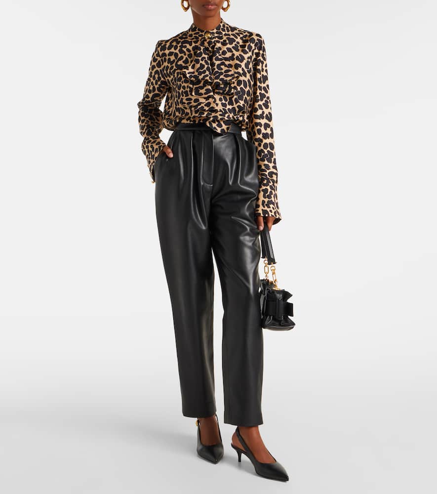 Leopard-print ruffled silk shirt