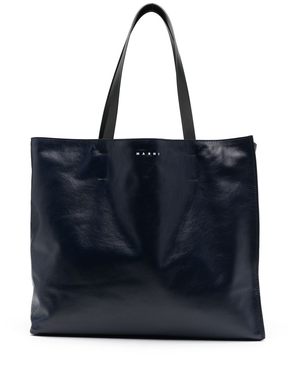 Logo-print leather tote bag - Blue