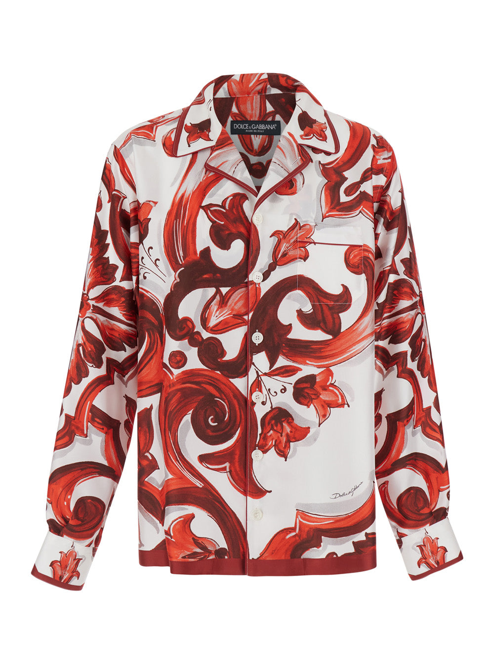 Maiolica Print Silk Shirt — Red