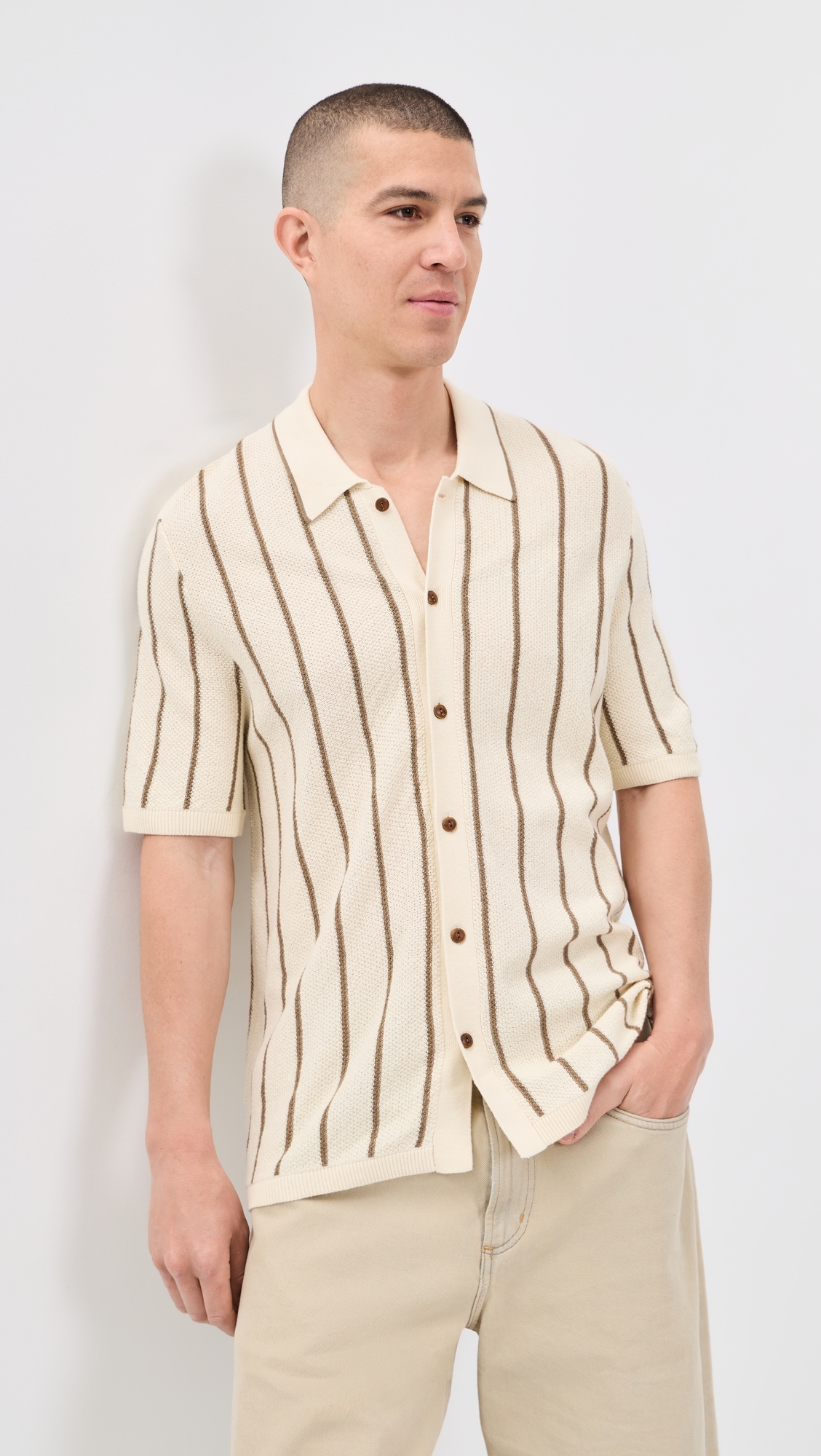 Sweater Shirt Cream Walnut Stripe