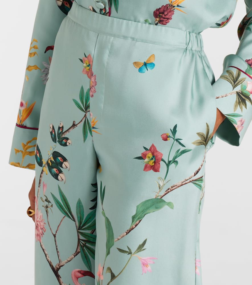 Printed silk twill wide-leg pants