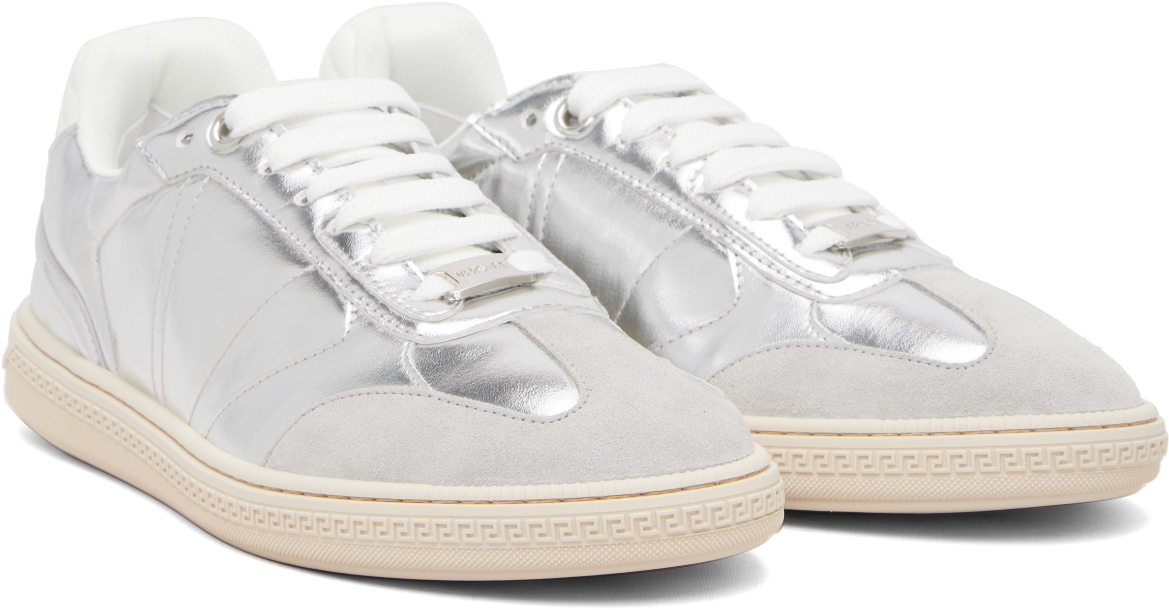 Silver Greca Court Metallic Sneakers