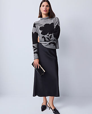 Ann Taylor Satin Bias Midi Slip Skirt