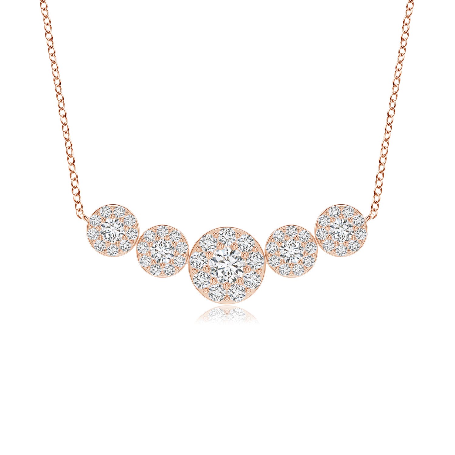 Angara 0.39 Carat Graduated Five Stone Diamond Halo Necklace in 18K Rose Gold