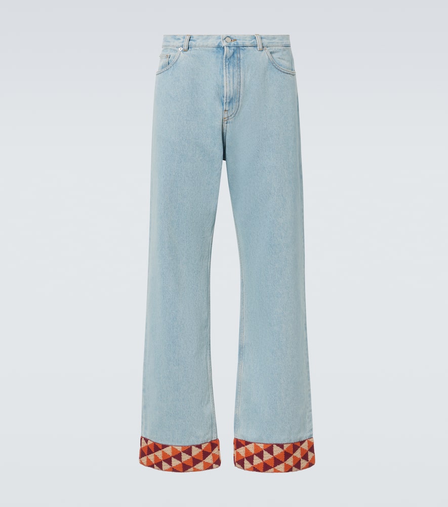 Jacquard-trimmed wide-leg jeans