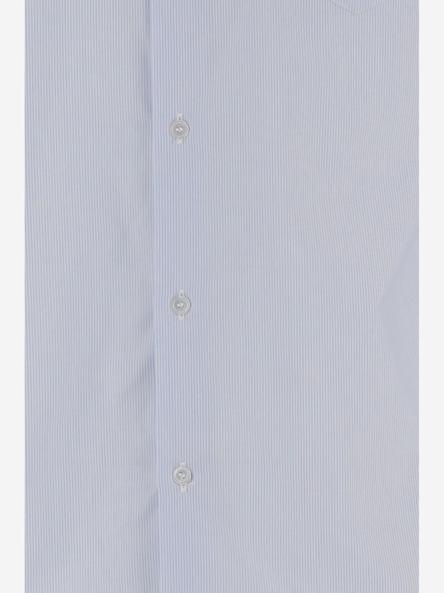 Striped Cotton with Web Motif Shirt — Light Blue
