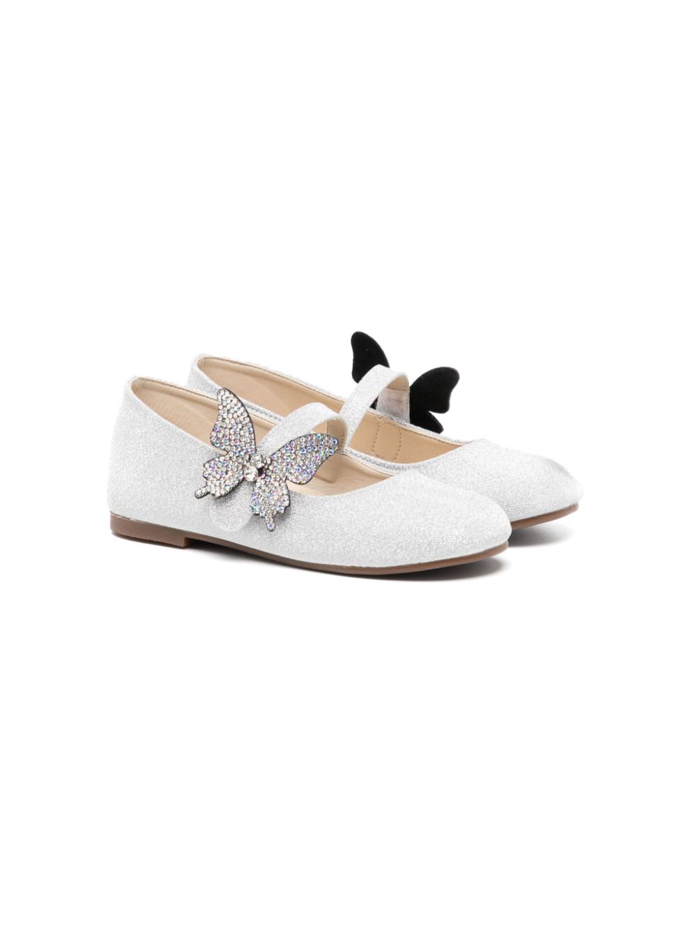 Butterfly-appliqué metallic ballerina shoes - Silver