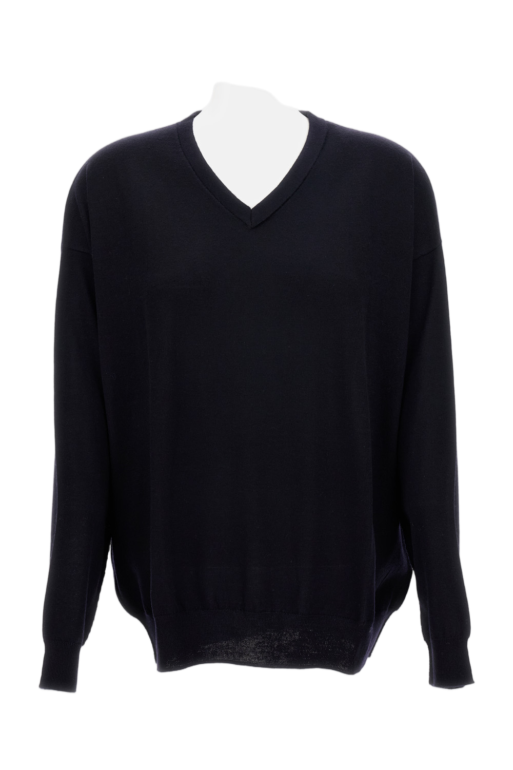 V-Neck Sweater With Ribbed Detailing And Relaxed Fit