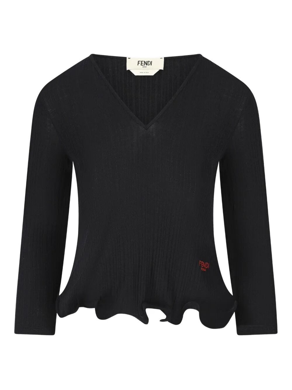 V-Neck Ribbed Top With Ruffles