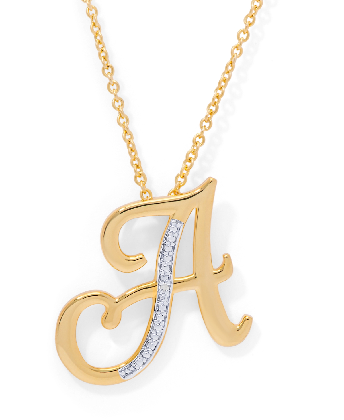 "Diamond Accent Initial Pendant Necklace 18"" in Gold Plate or Rose Gold Plate - Gold A"