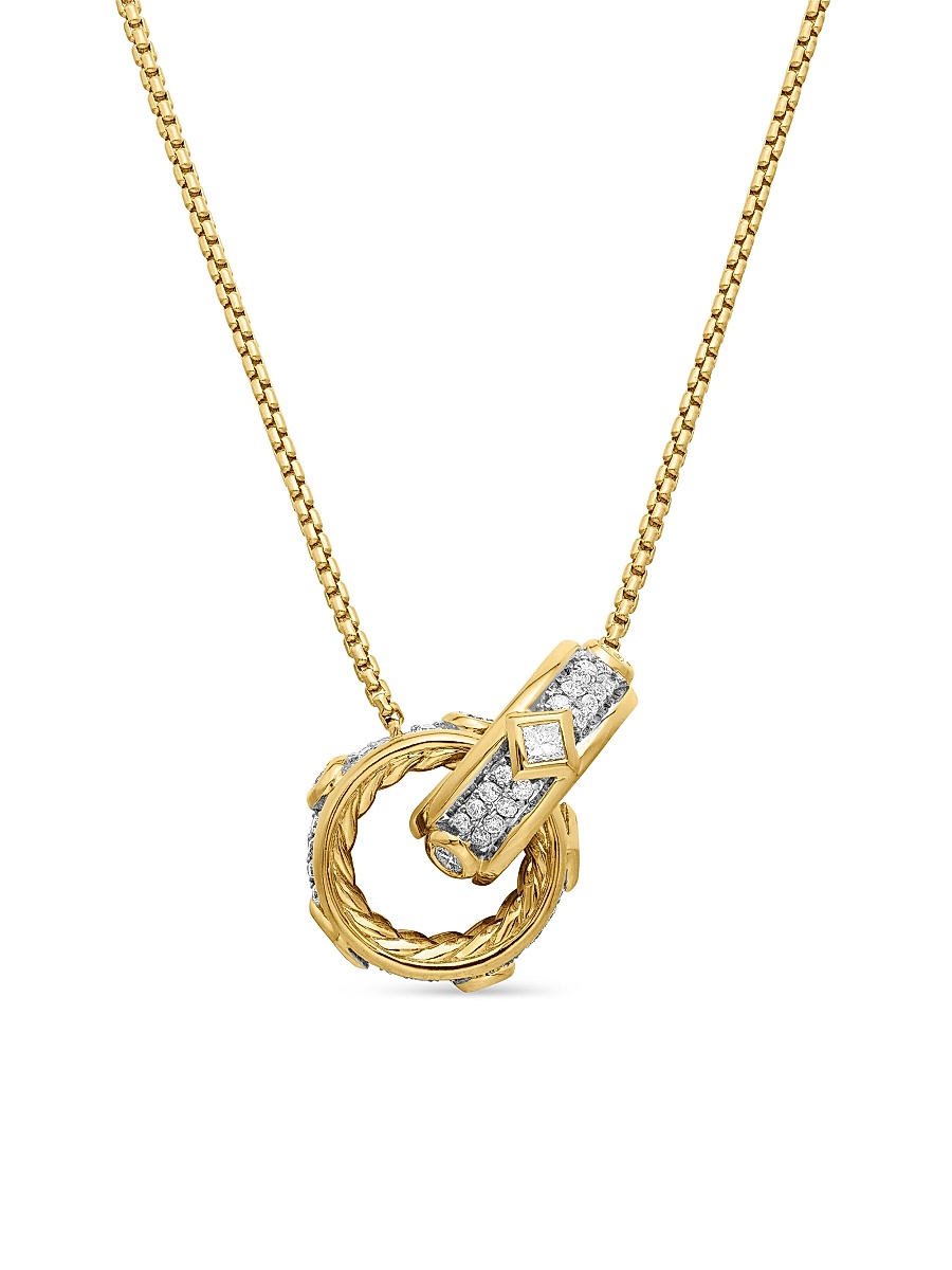 Women's Modern Renaissance Double Pendant Necklace in 18K Yellow Gold - Diamond