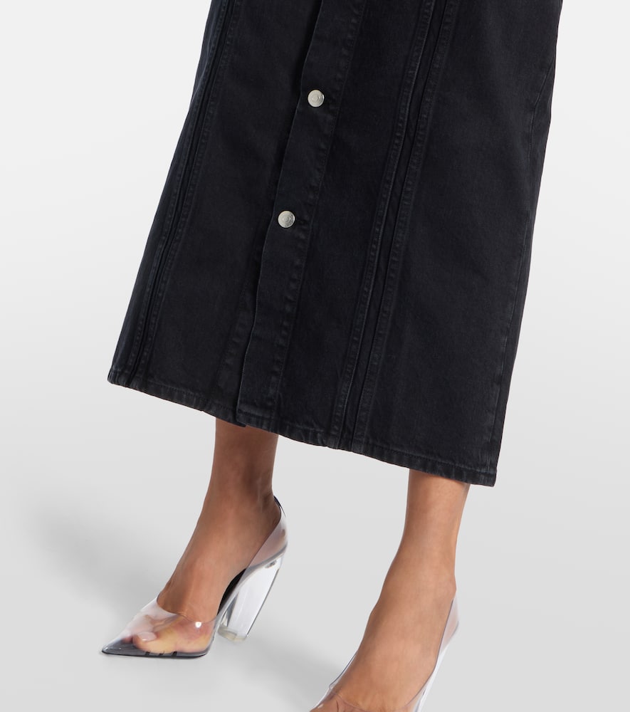 Lace-trimmed denim maxi dress