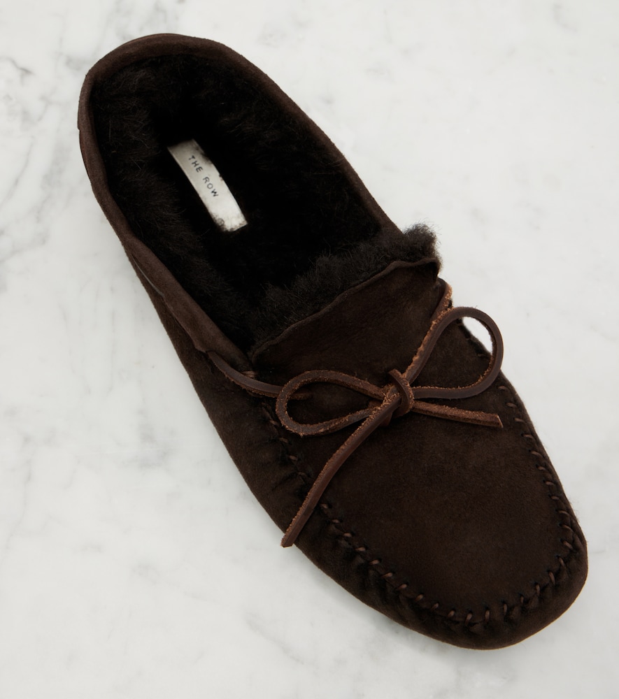 Lucca shearling-trimmed suede boat shoes