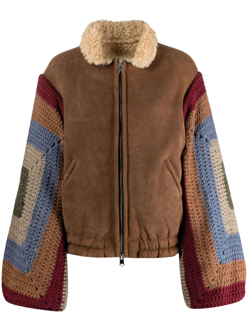 Patchwork panelled bomber jacket - Brown