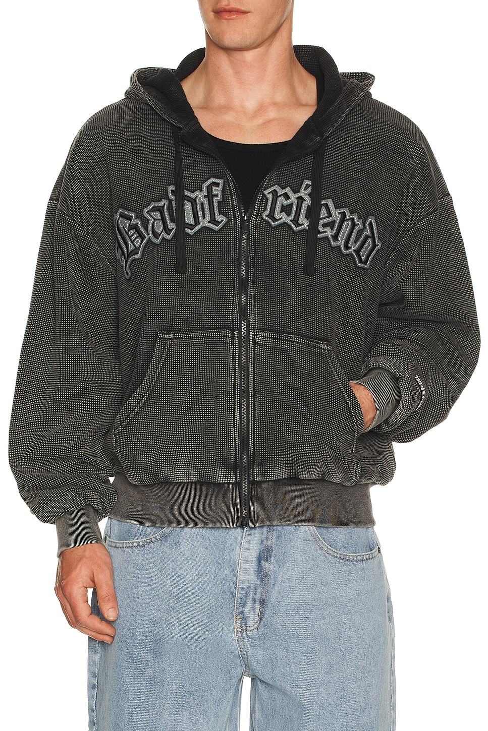 Badfriend Waffle Knit Full Zip Hoodie in Black. - L also in M, S, XL/1X