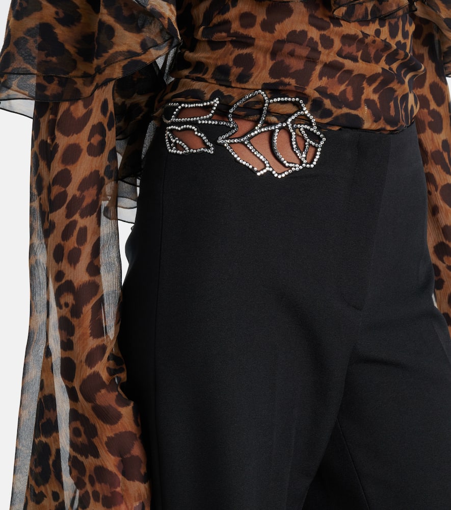 Embellished crêpe cady flared pants