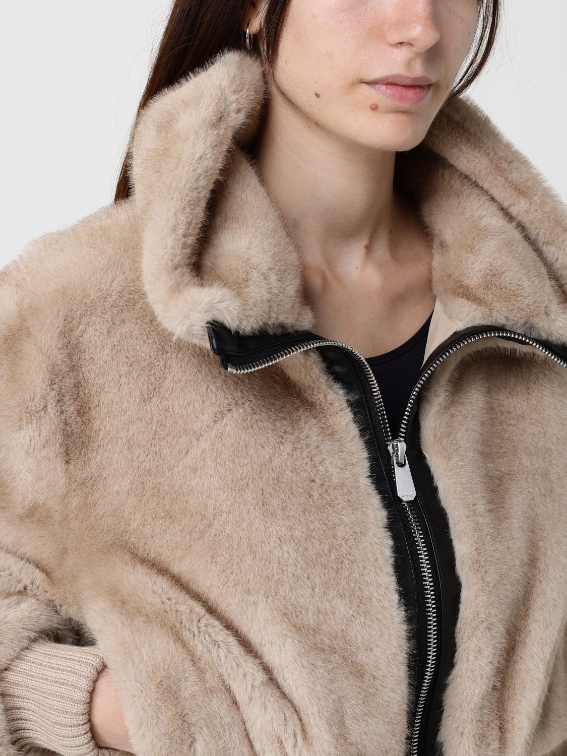 Fur Coat Woman color Beige