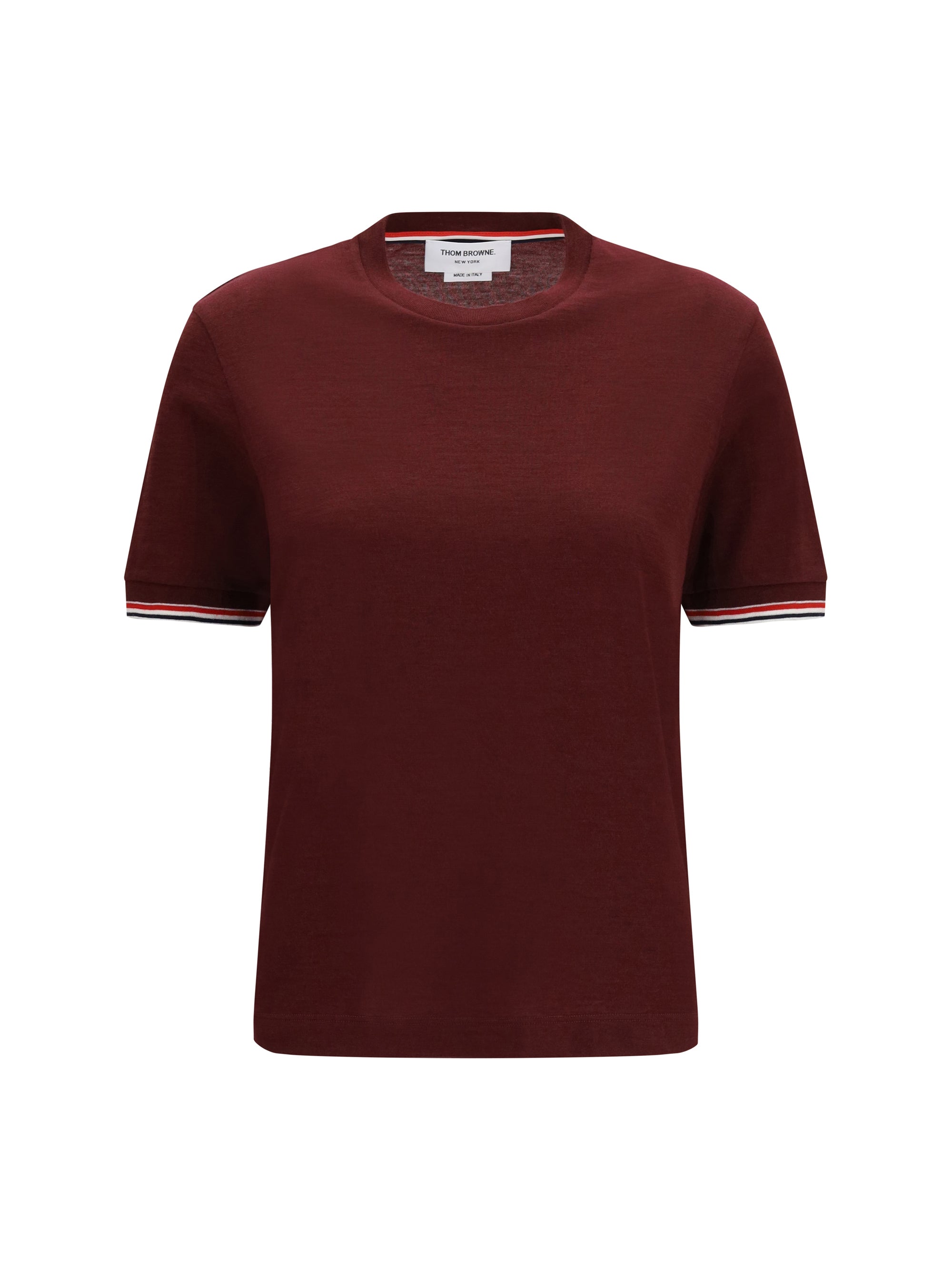 Wool-Blend with Contrast Trim T-Shirt — Burgundy