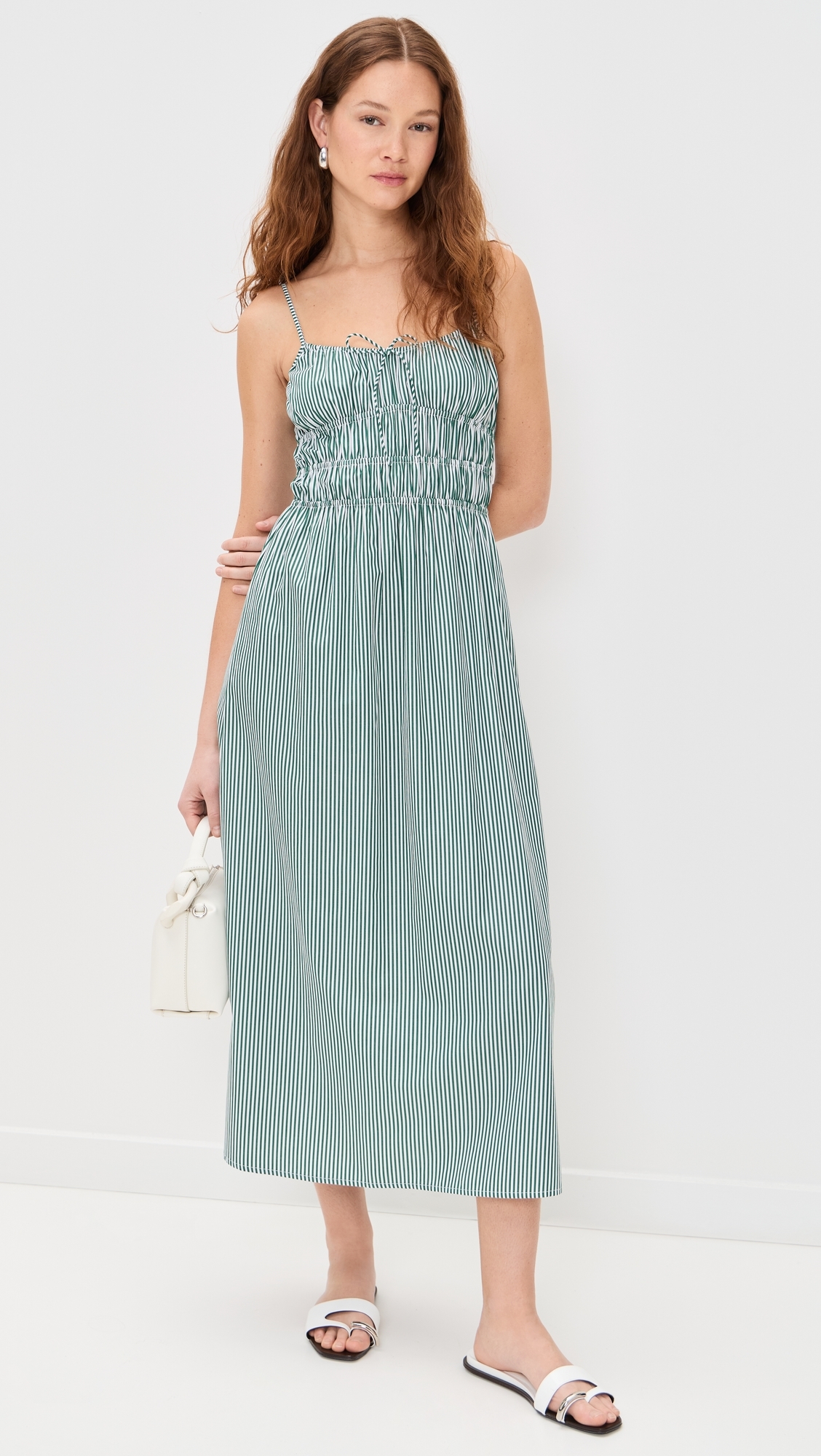 FAITHFULL THE BRAND Marianne Midi Dress Green Stripe
