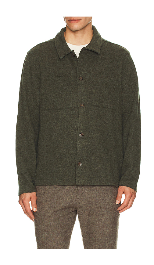 Marine Layer Boiled Wool Overshirt in Olive. S. Also in L, M, XL/1X