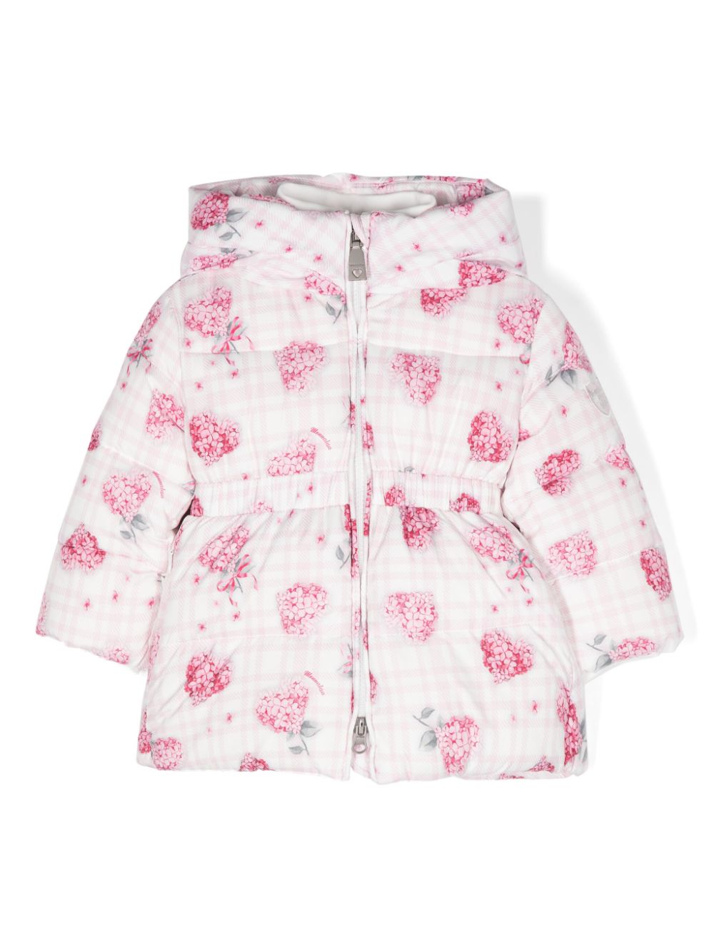 Floral-print hooded puffer coat - White