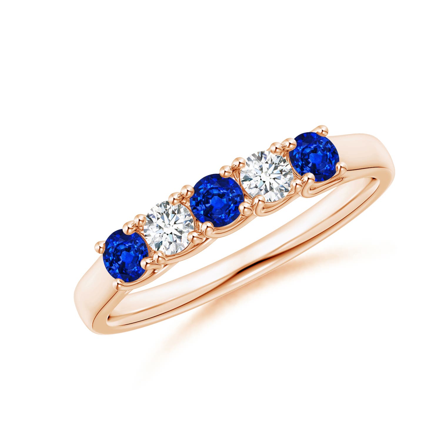 Angara 0.36 Carat Half Eternity Five Stone Sapphire and Diamond Wedding Band in 18K Rose Gold