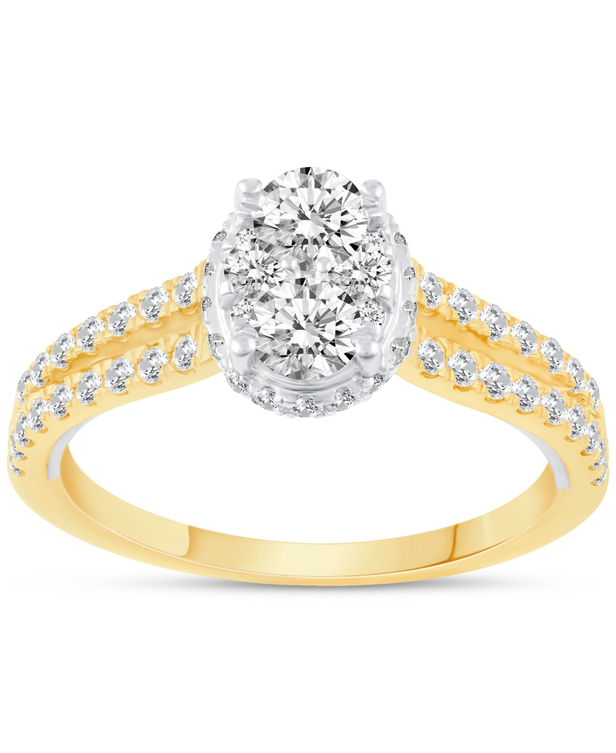 Diamond Oval Cluster Two Row Engagement Ring (1 ct. t.w.) in 14k Two-Tone Gold - Two Tone