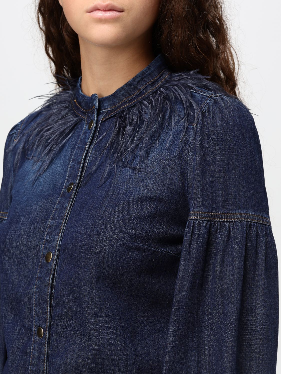 Feather-detail denim shirt - Blue