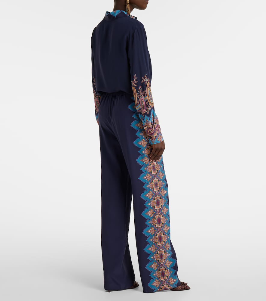 Printed silk crêpe de chine straight pants
