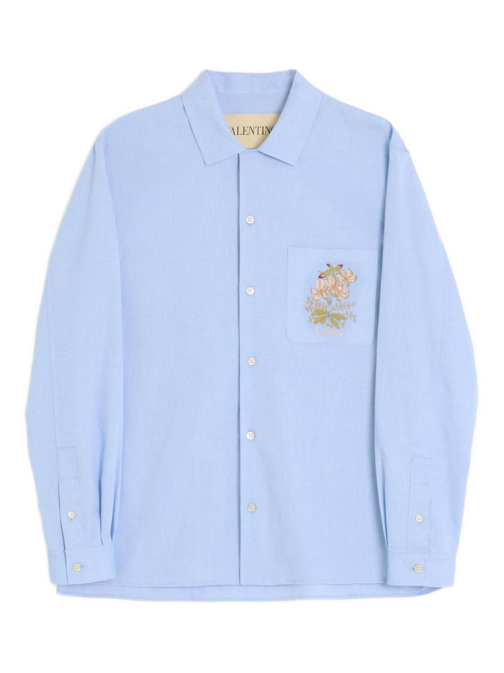 Valentino Garavani OXFORD COTTON SHIRT WITH FLORAL EMBROIDERY - Blue