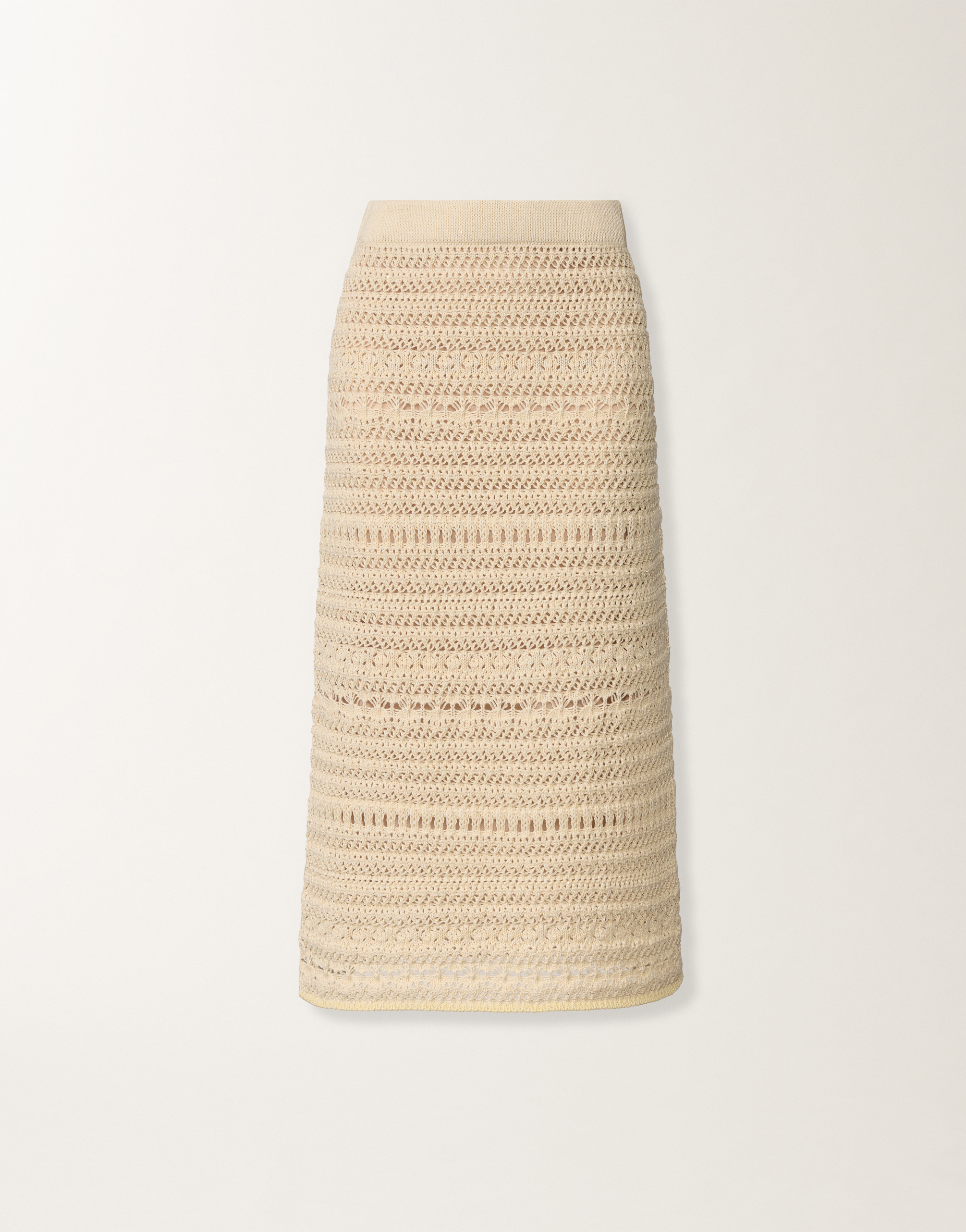 Pencil skirt in wool and cotton with sequins, vanilla