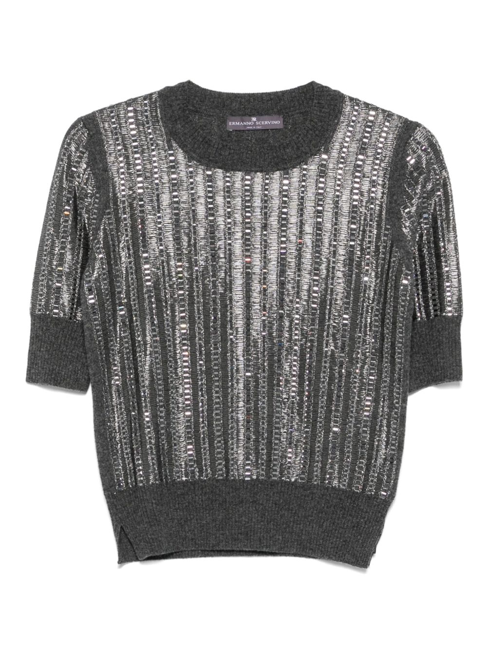 Sequin-embellished short-sleeved sweater - Grey