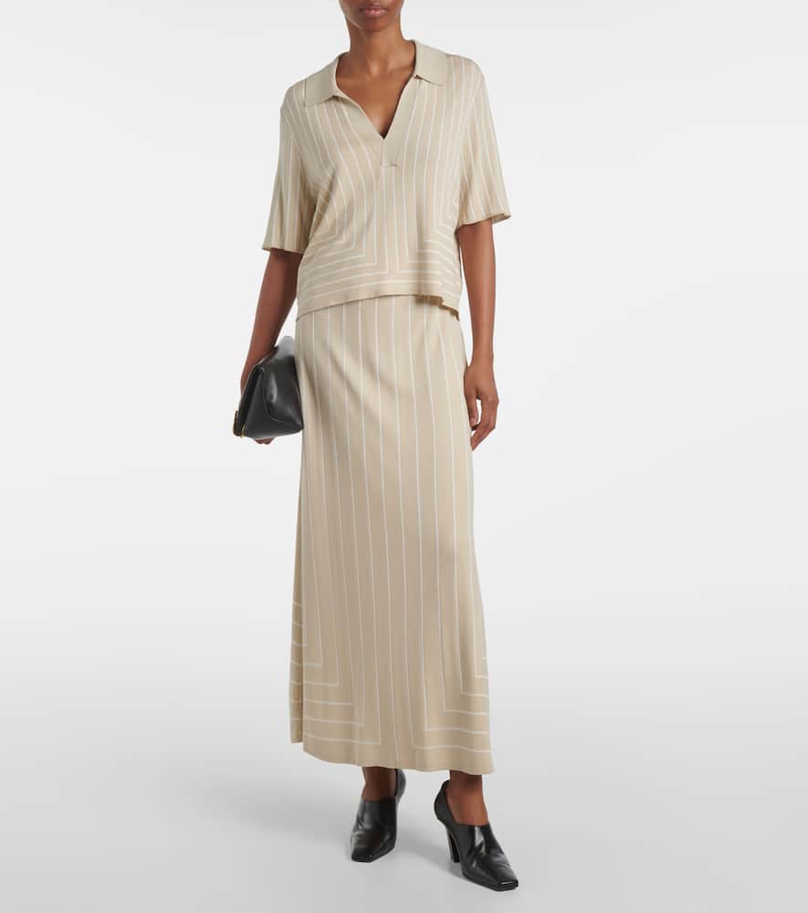 Striped cotton and silk polo shirt