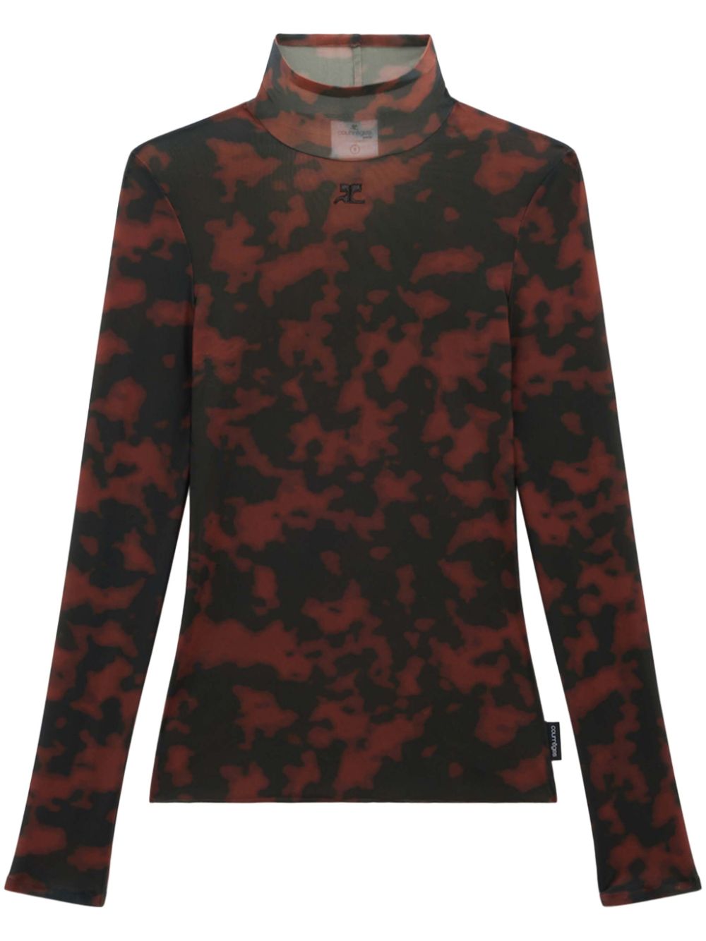 Tortoiseshell-effect mock neck top - Black