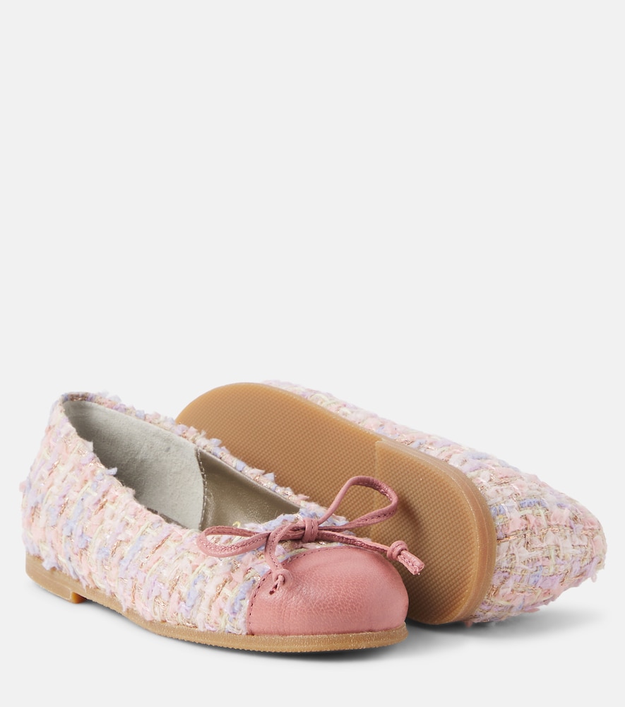PèPè Leather-trimmed bouclé ballet flats