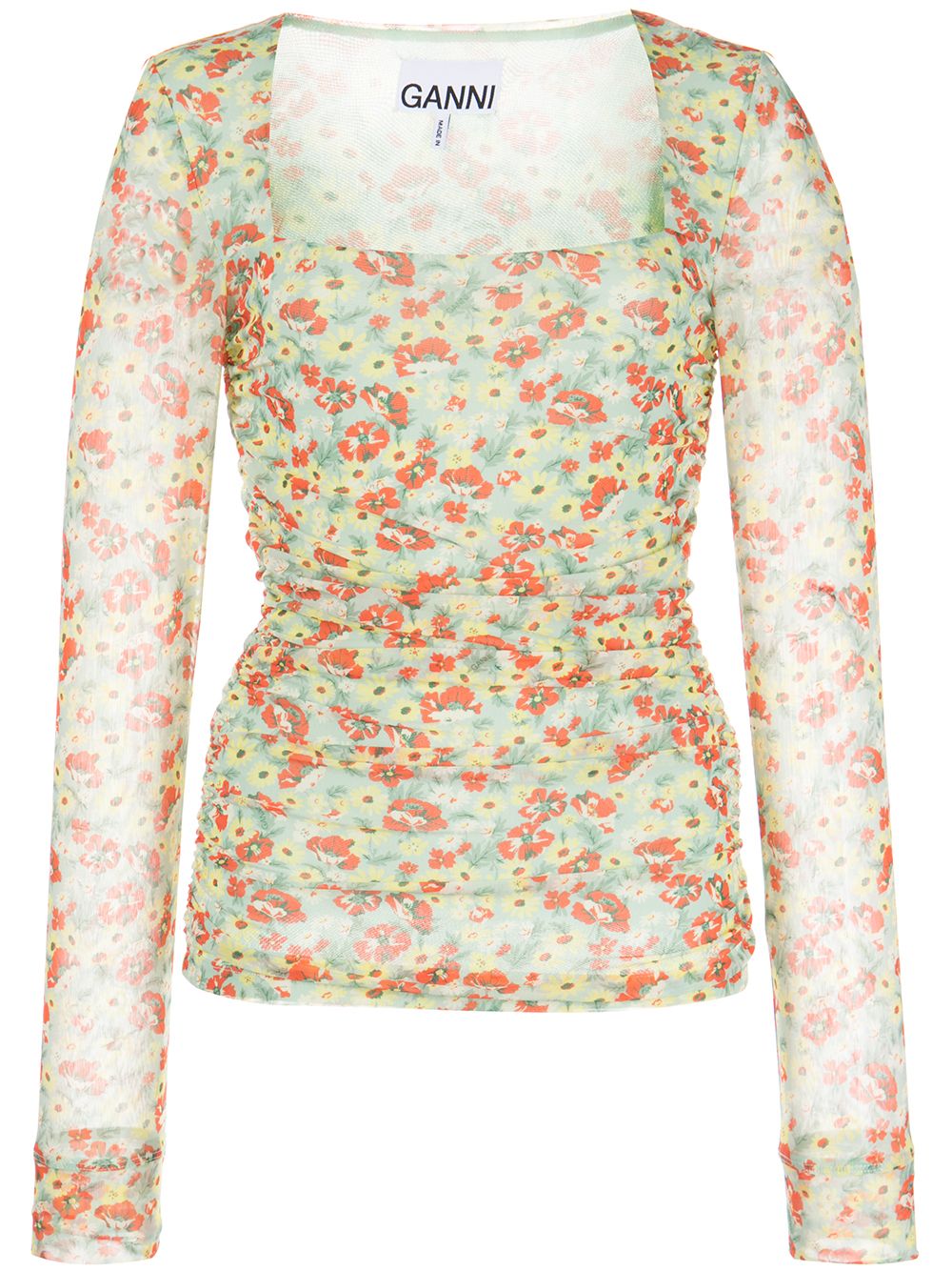 Floral-print mesh top - Blue
