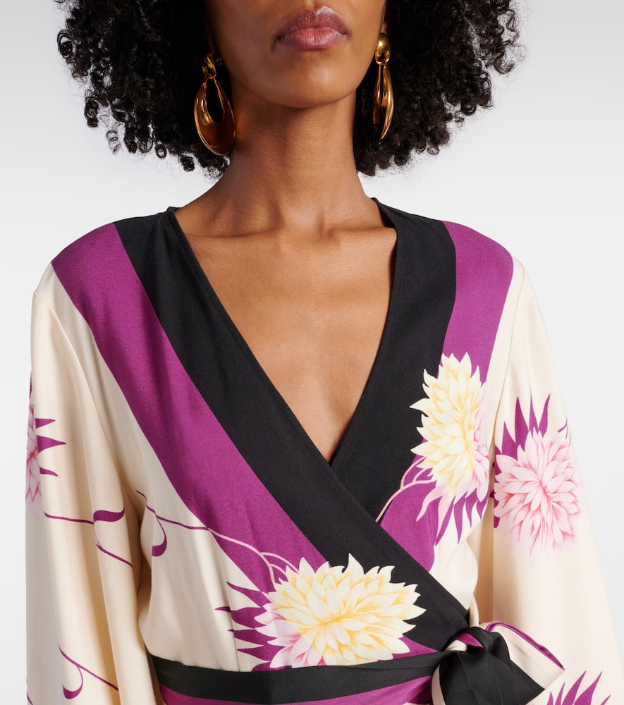 Floral silk twill wrap dress