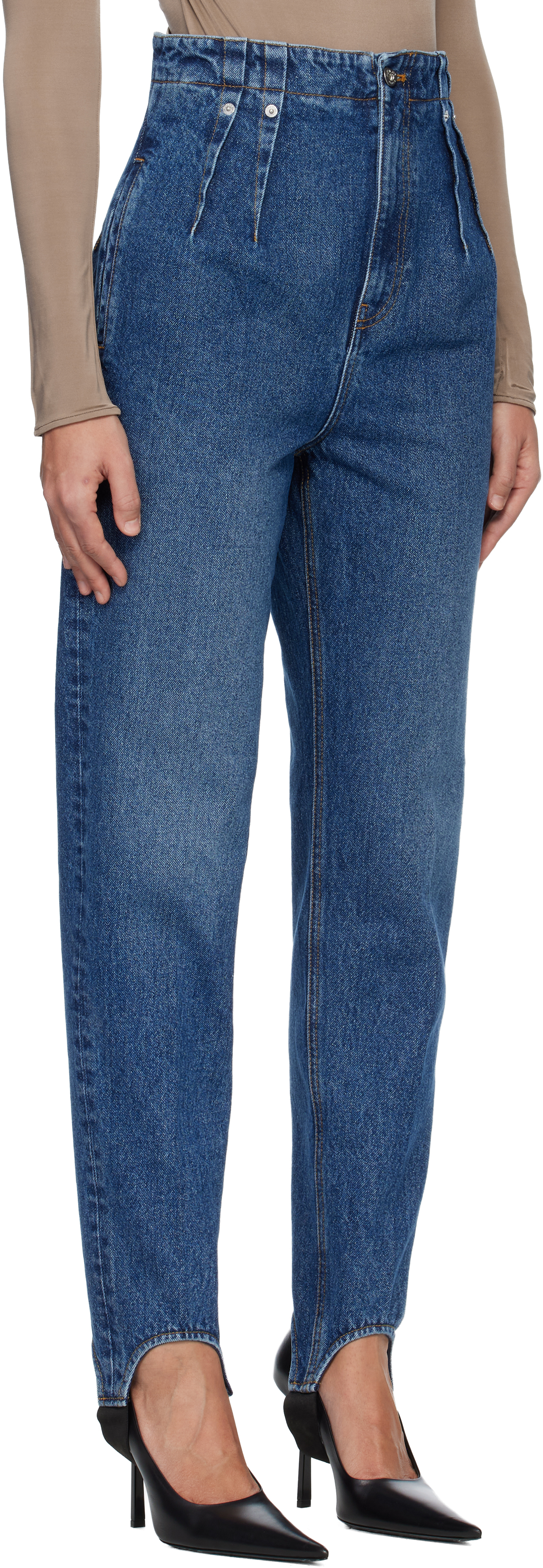 Blue Denim Cigarette Stirrup Jeans